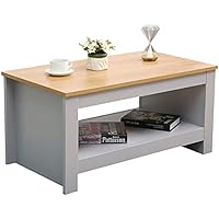 Wooden Coffee Table with Storage Shelf Rectangle Tea Table Side End Table Grey/White