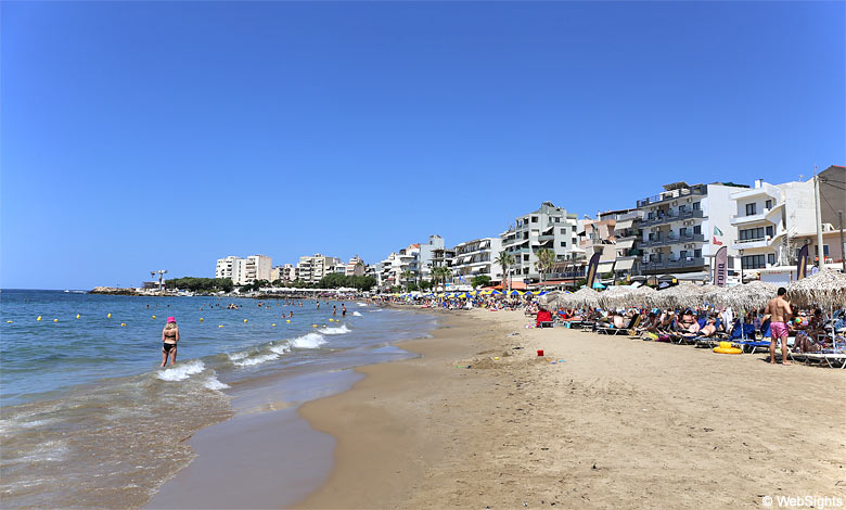The lovely sandy beach in the holiday resort of Chania