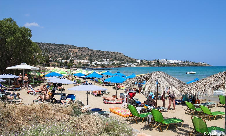 The main beach in the resort town of Stalis on the north coast of Crete