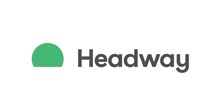 Green and gray Headway logo with abstract half circle design