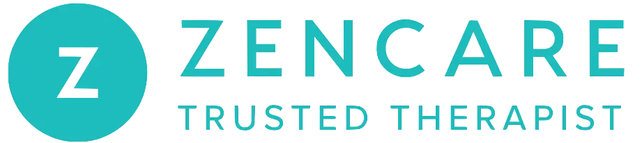ZenCare Trusted Therapist logo with teal and black text design.