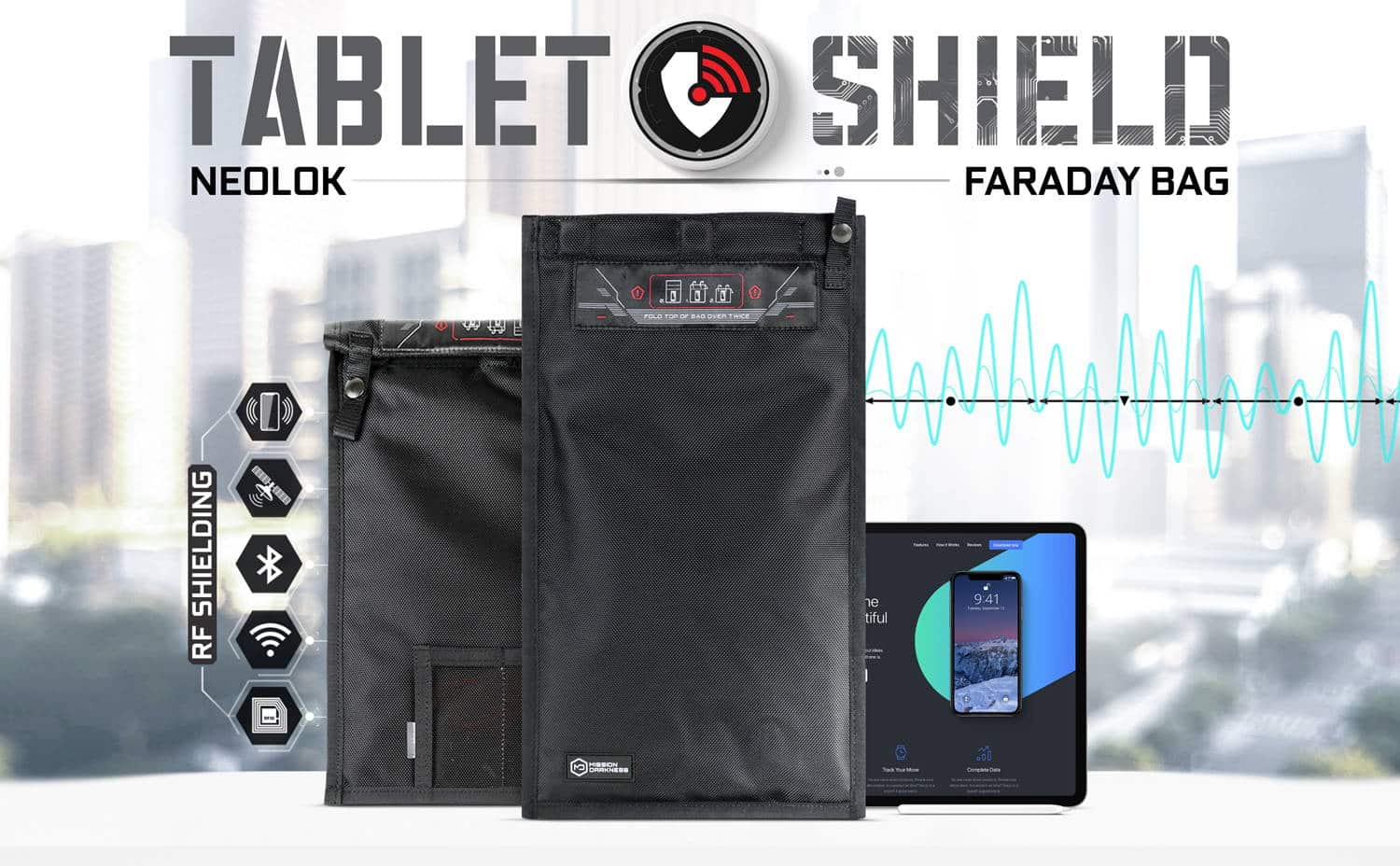 Cryptsec | Mission Darkness™ NeoLok Non-window Faraday Bag for Tablets