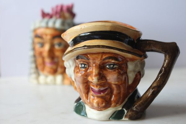 Vintage Toby Jovial Judge Porcelain Hand Painted Pitcher Jug Holder  Set of 2