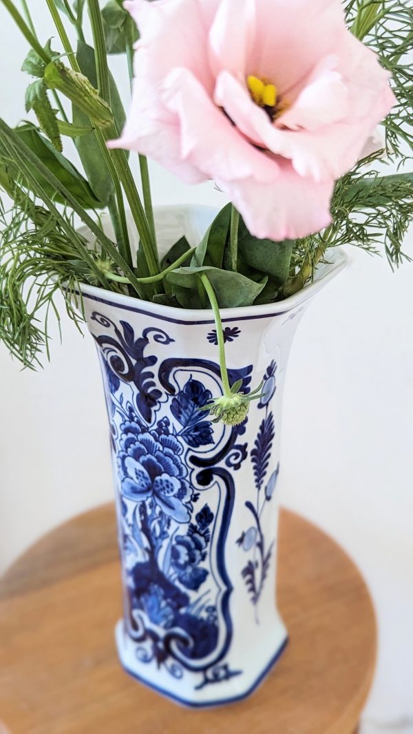 Vintage Delft Porceleyne Fles Octagonal Blue and White Tall Flower Vase - Image 3