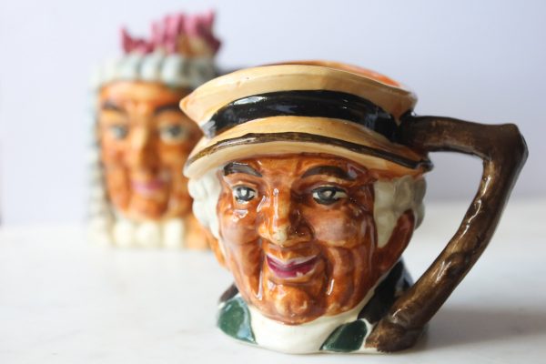 Vintage Toby Jovial Judge Porcelain Hand Painted Pitcher Jug Holder  Set of 2 - Image 3