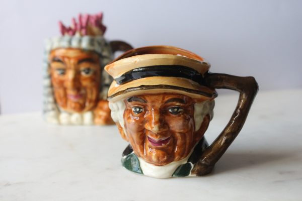 Vintage Toby Jovial Judge Porcelain Hand Painted Pitcher Jug Holder  Set of 2 - Image 2