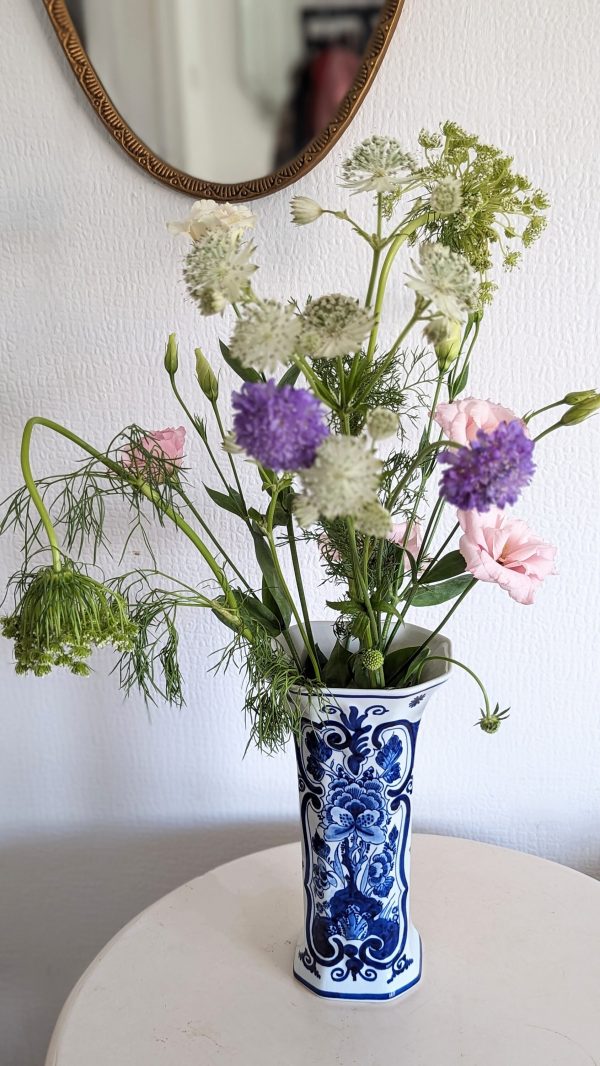 Vintage Delft Porceleyne Fles Octagonal Blue and White Tall Flower Vase - Image 2