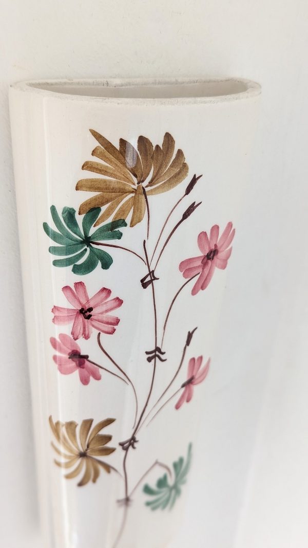 Vintage Floral Ceramic Hanging Wall Vase with Flower Pattern - Image 4