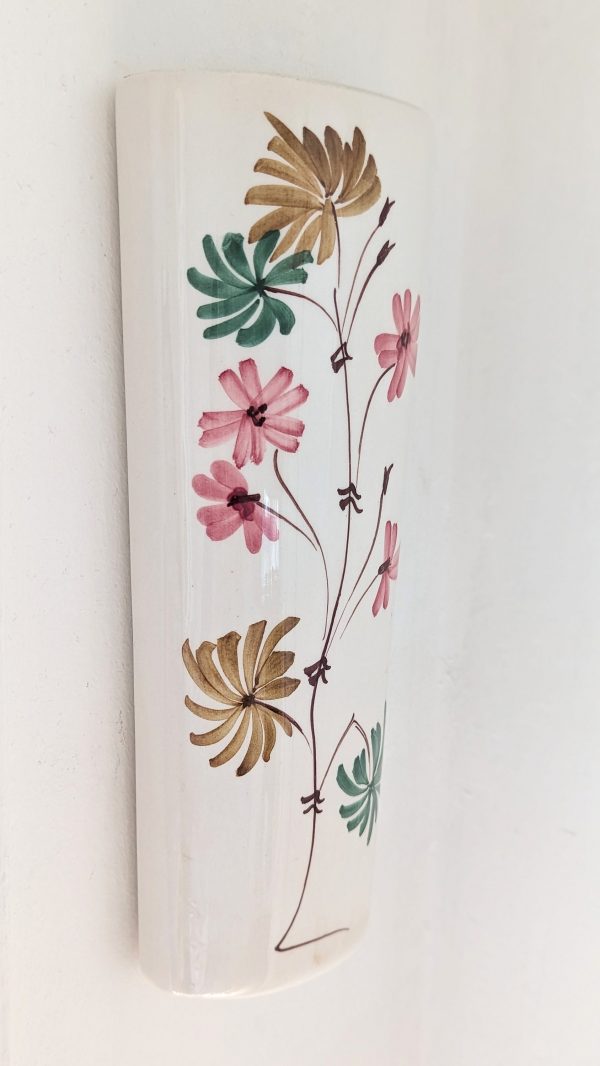 Vintage Floral Ceramic Hanging Wall Vase with Flower Pattern - Image 2