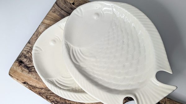 Vintage Cream Ceramic Fish Platter, Food Presentation Plates