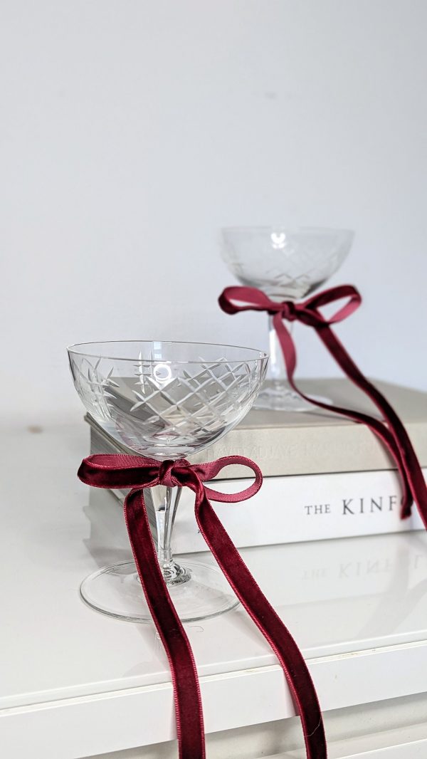 Vintage Etched Crystal Coupe Glasses, Set of 2 - Image 3