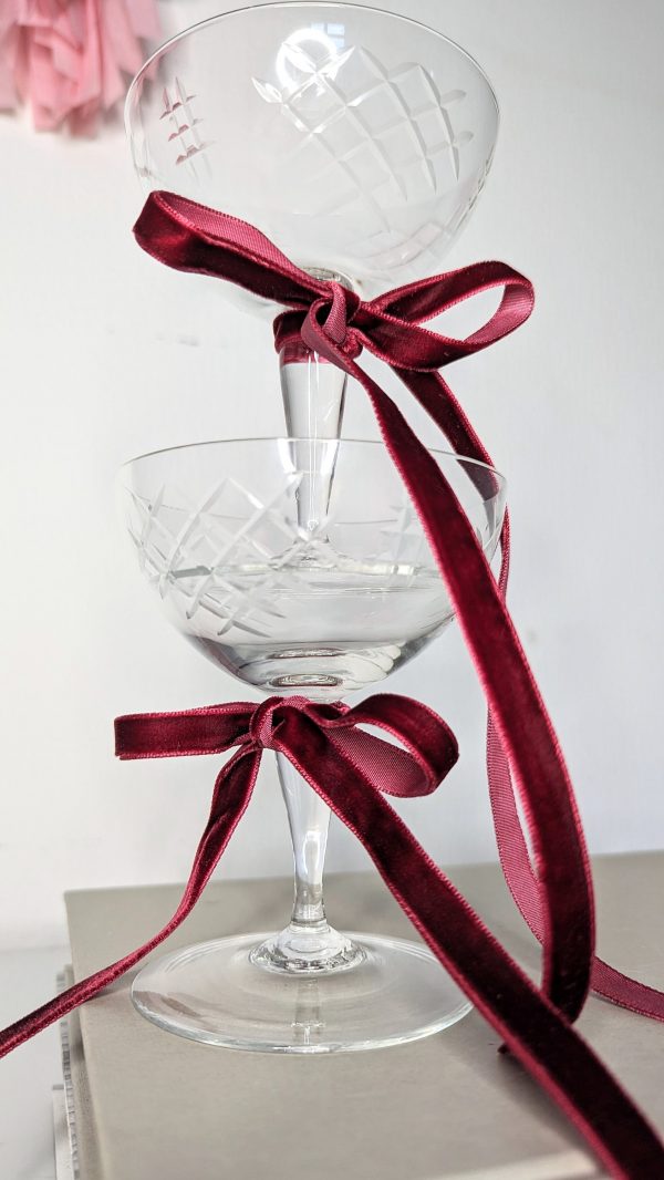 Vintage Etched Crystal Coupe Glasses, Set of 2