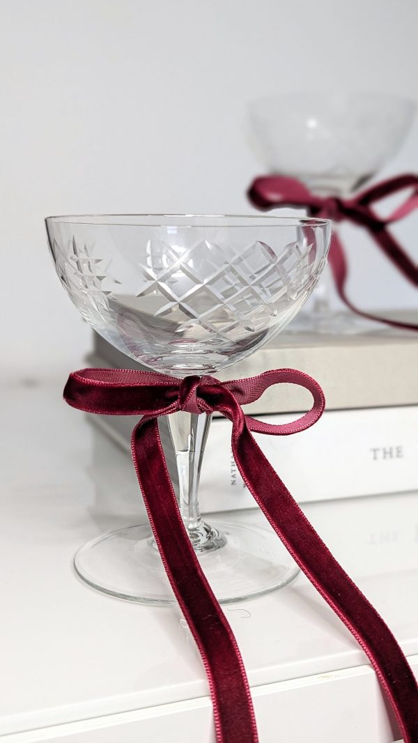 Vintage Etched Crystal Coupe Glasses, Set of 2 - Image 2