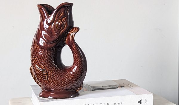 Vintage Large Dartmouth Pottery Brown Fish Glug Jug