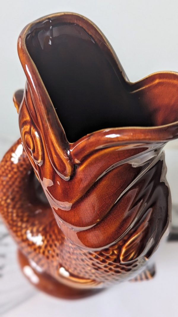 Vintage Large Dartmouth Pottery Brown Fish Glug Jug - Image 3