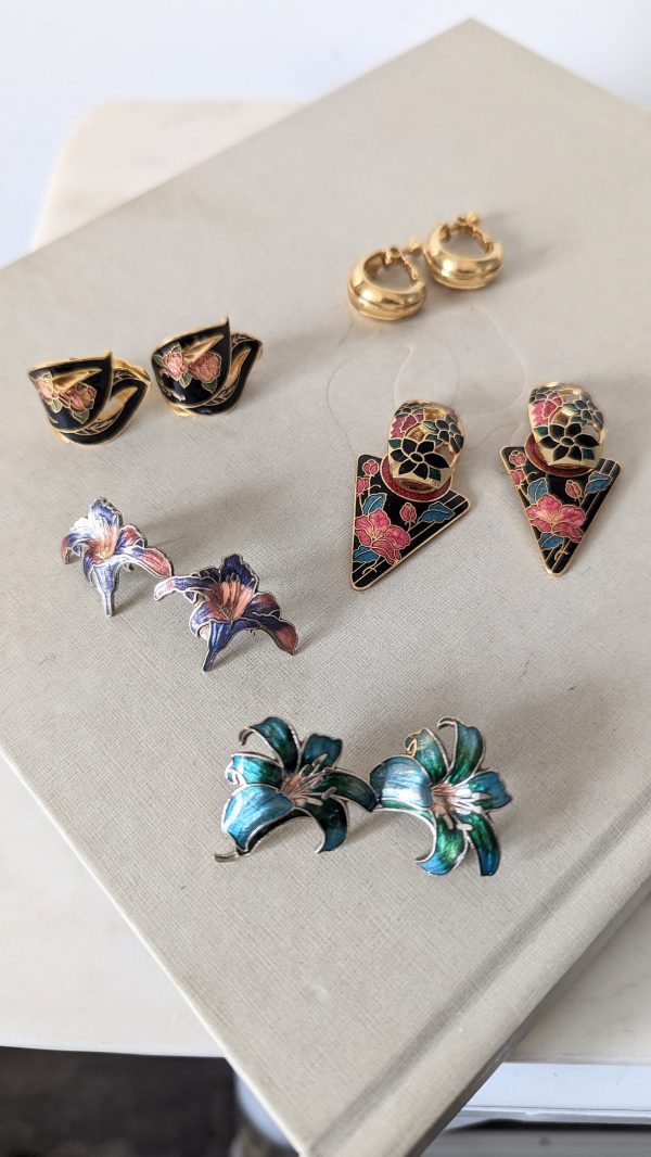 Vintage Cloisonne Enamel Cleopatra Style Dangle Drop Earrings - Image 5