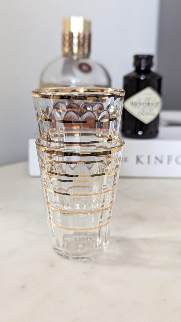 Vintage Italian Mid Century Gold Stripe Flutes Glasses, Set of 2 - Image 3