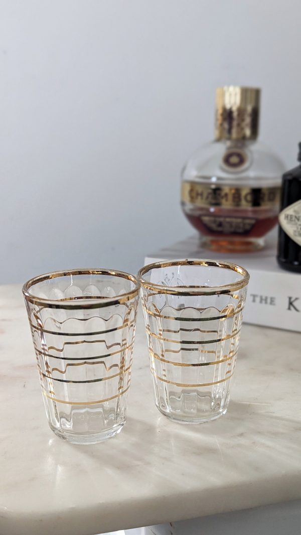 Vintage Italian Mid Century Gold Stripe Flutes Glasses, Set of 2 - Image 2