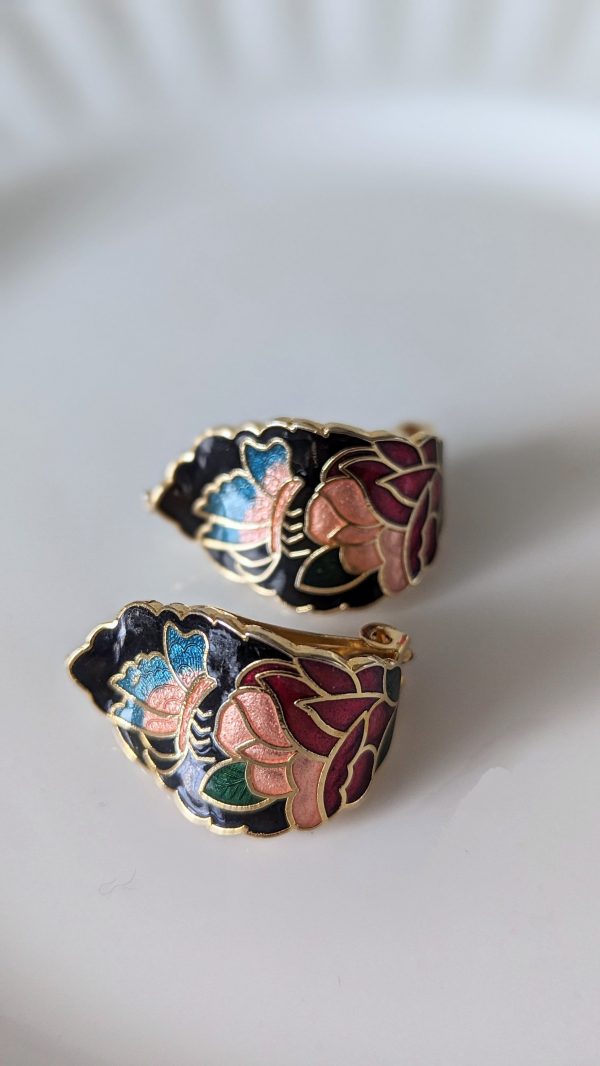 Vintage Cloisonne Enamel Cleopatra Style Dangle Drop Earrings - Image 3