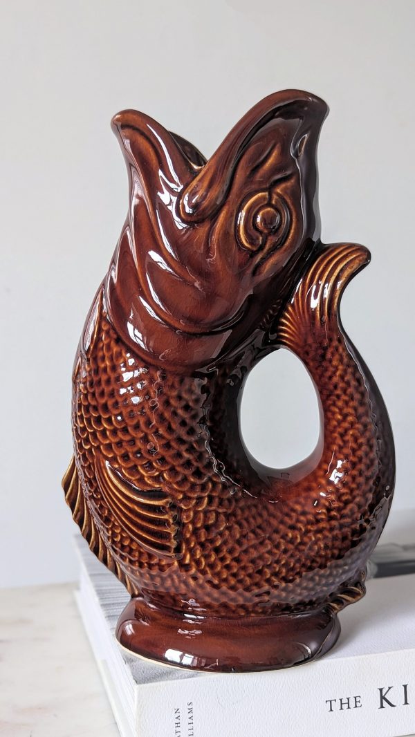Vintage Large Dartmouth Pottery Brown Fish Glug Jug - Image 2