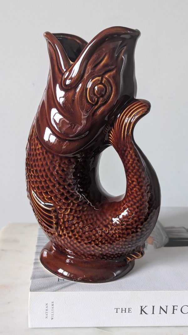 Vintage Large Dartmouth Pottery Brown Fish Glug Jug - Image 5