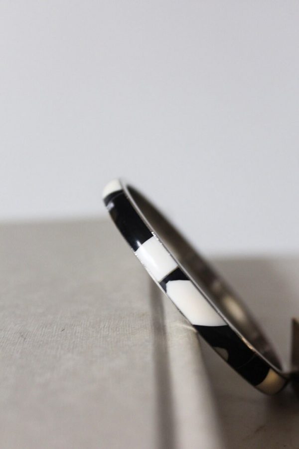 Vintage Silver Tone Black and White Bangle, - Image 3