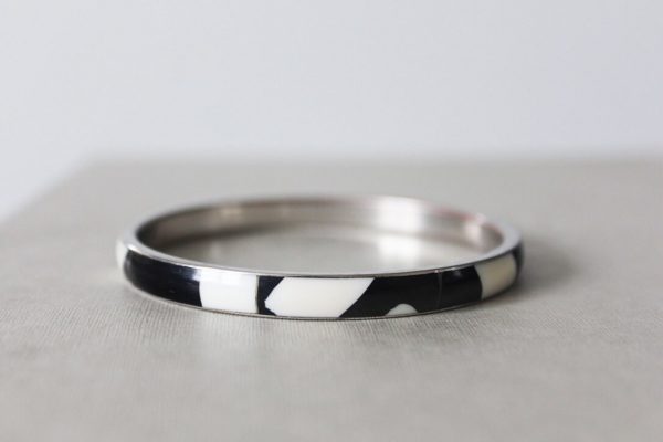 Vintage Silver Tone Black and White Bangle, - Image 2