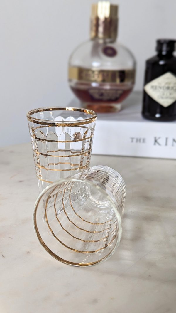 Vintage Italian Mid Century Gold Stripe Flutes Glasses, Set of 2 - Image 4
