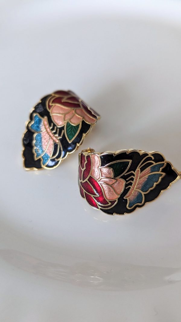 Vintage Cloisonne Enamel Cleopatra Style Dangle Drop Earrings - Image 2