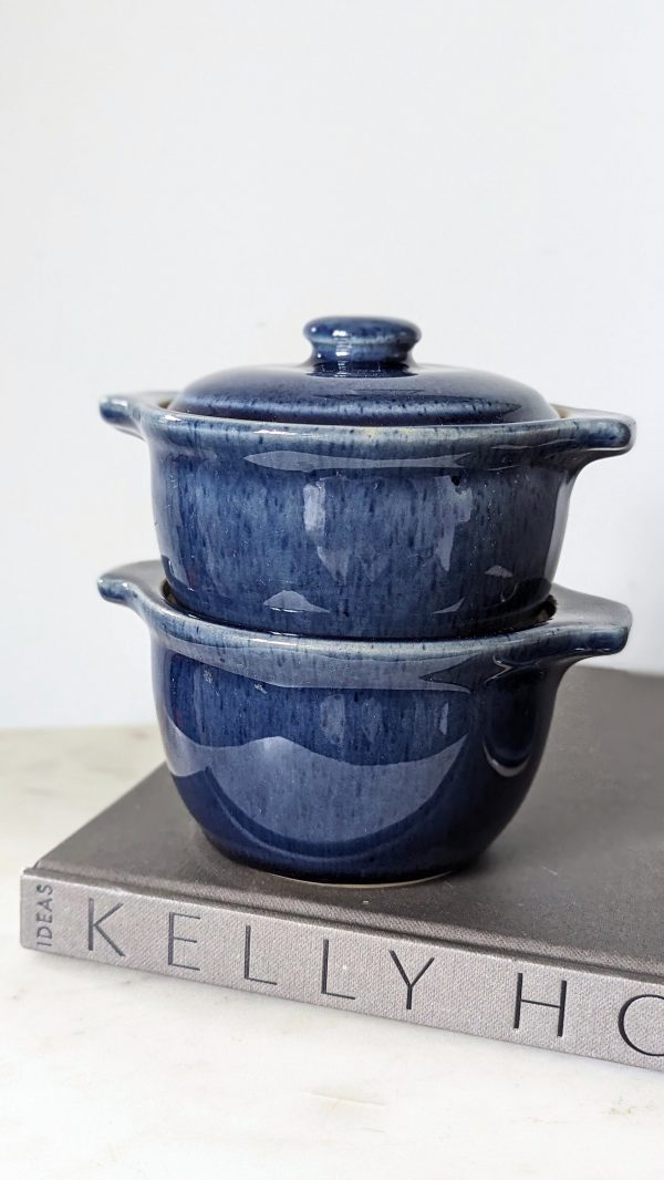 Vintage 80s Denby Cottage Blue Marmite Oven Pot With Lid, Set of 2 - Image 2