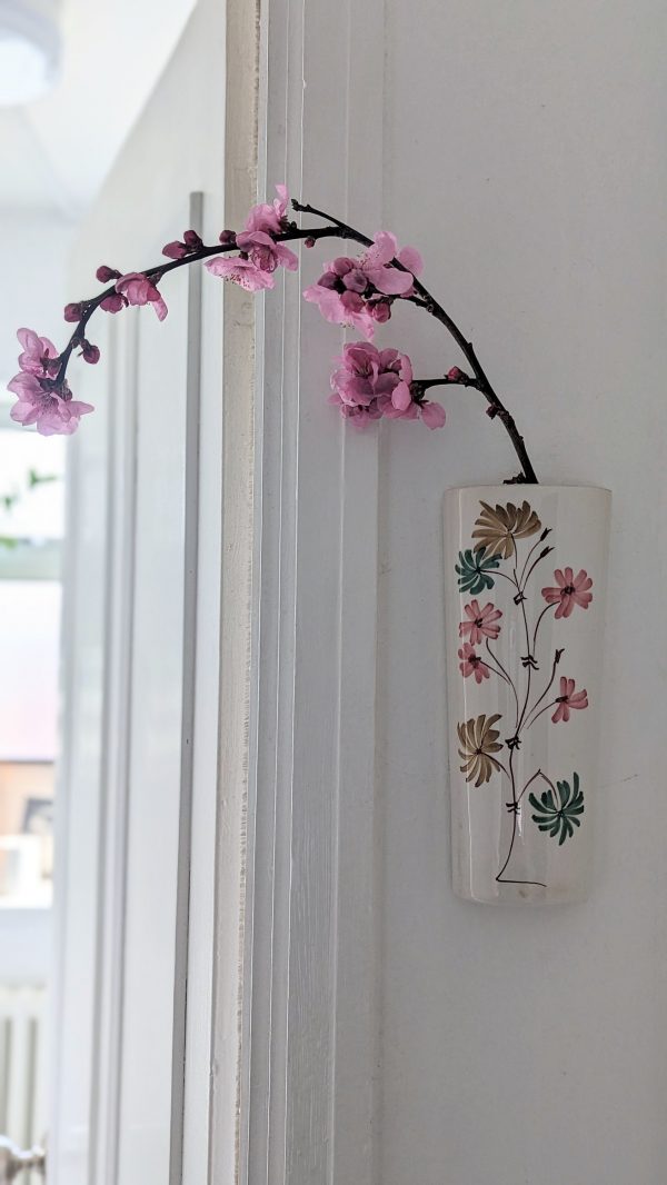 Vintage Floral Ceramic Hanging Wall Vase with Flower Pattern - Image 3