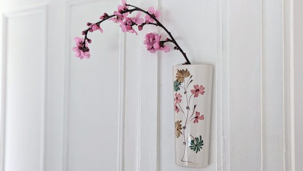 Vintage Floral Ceramic Hanging Wall Vase with Flower Pattern