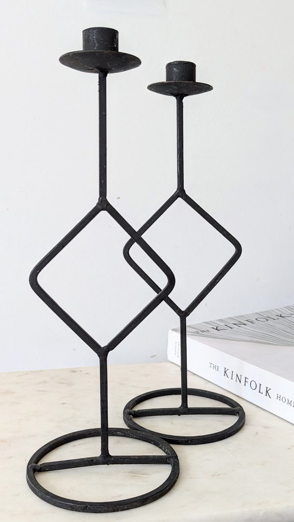 Vintage Tall Black Wrought Iron Candlestick Holders - Image 5