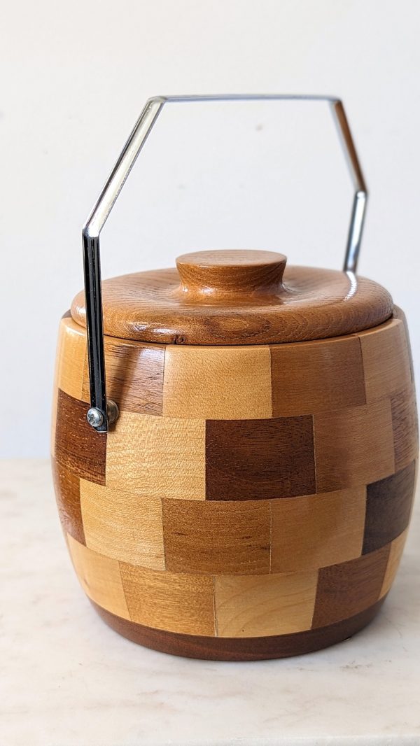 Vintage Wooden Cambridge Ware Chequered Ice Bucket With Silver Handle - Image 4