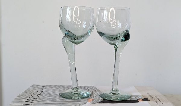 Light Green Crooked Stem Handblown Wine Glasses Set of 2 - Image 2