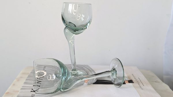Light Green Crooked Stem Handblown Wine Glasses Set of 2