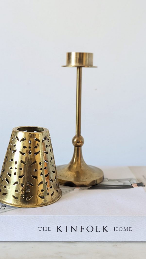 Vintage Brass Fretwork Candle Holder Lamp - Image 4