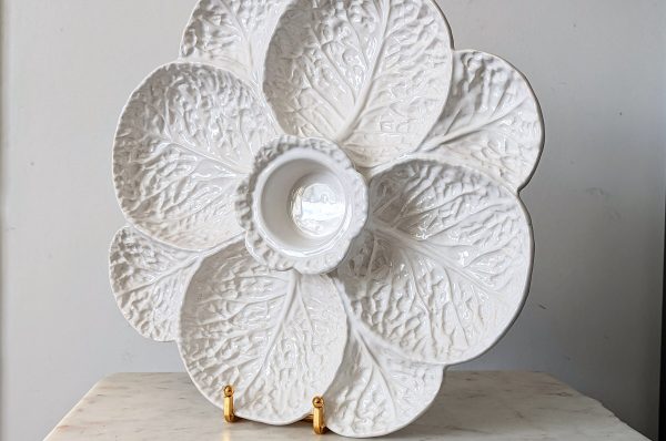 Vintage White Ceramic Cabbage Leaf  8 Sections Serving Platter - Image 2