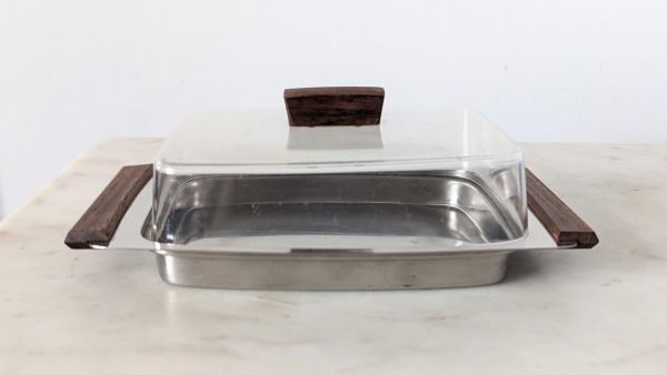 Vintage MCM Stainless Steel and Plastic Lid Butter Dish Tray - Image 2
