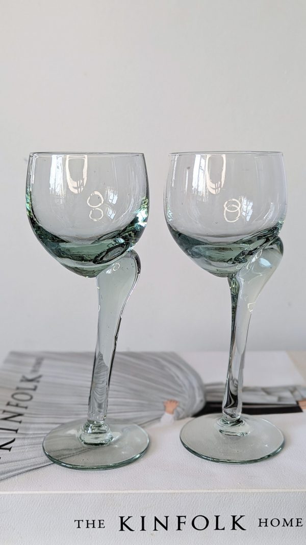 Light Green Crooked Stem Handblown Wine Glasses Set of 2 - Image 5