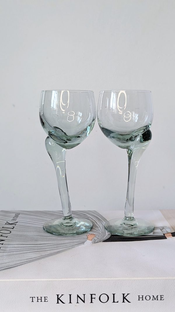 Light Green Crooked Stem Handblown Wine Glasses Set of 2 - Image 3