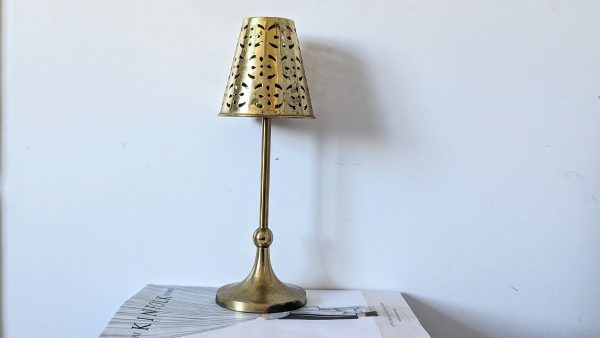 Vintage Brass Fretwork Candle Holder Lamp