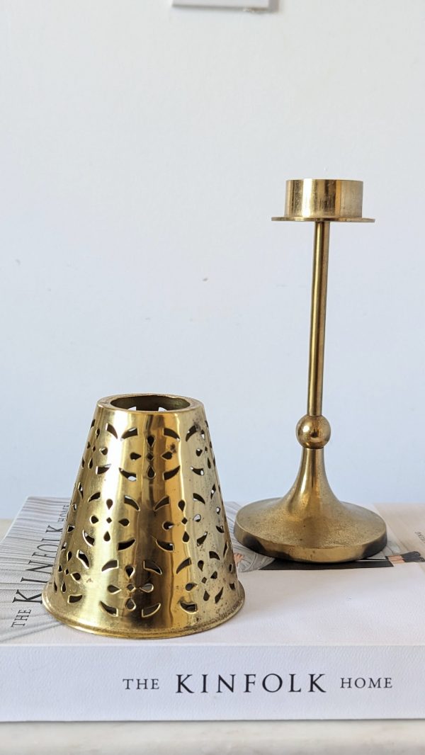 Vintage Brass Fretwork Candle Holder Lamp - Image 2