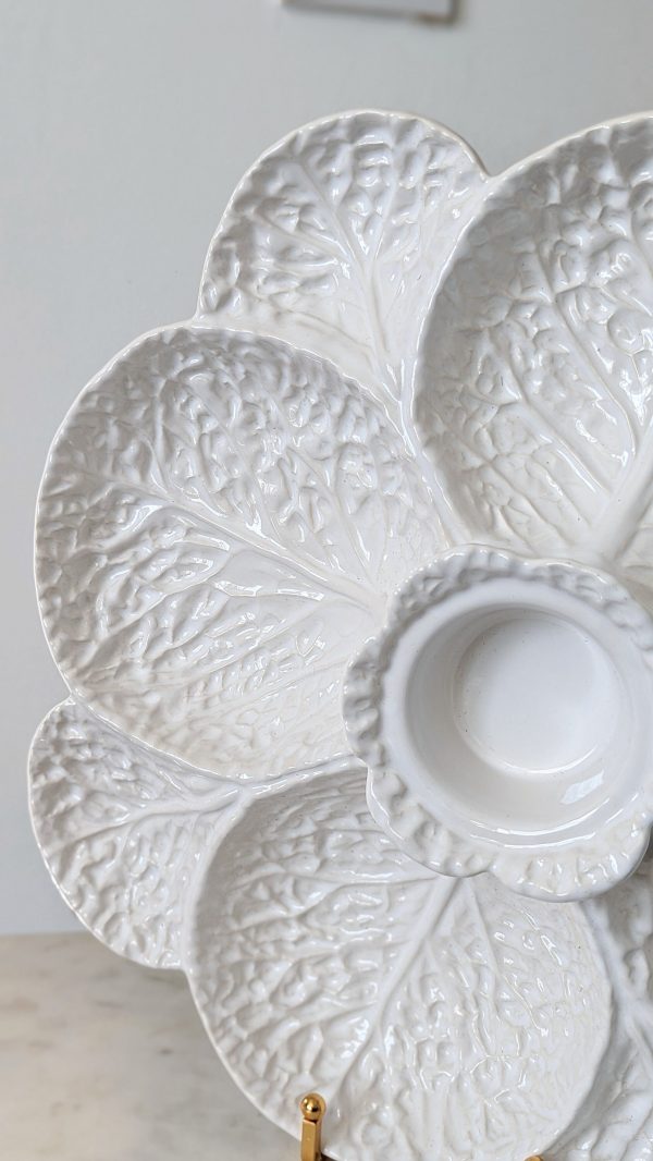 Vintage White Ceramic Cabbage Leaf  8 Sections Serving Platter - Image 3