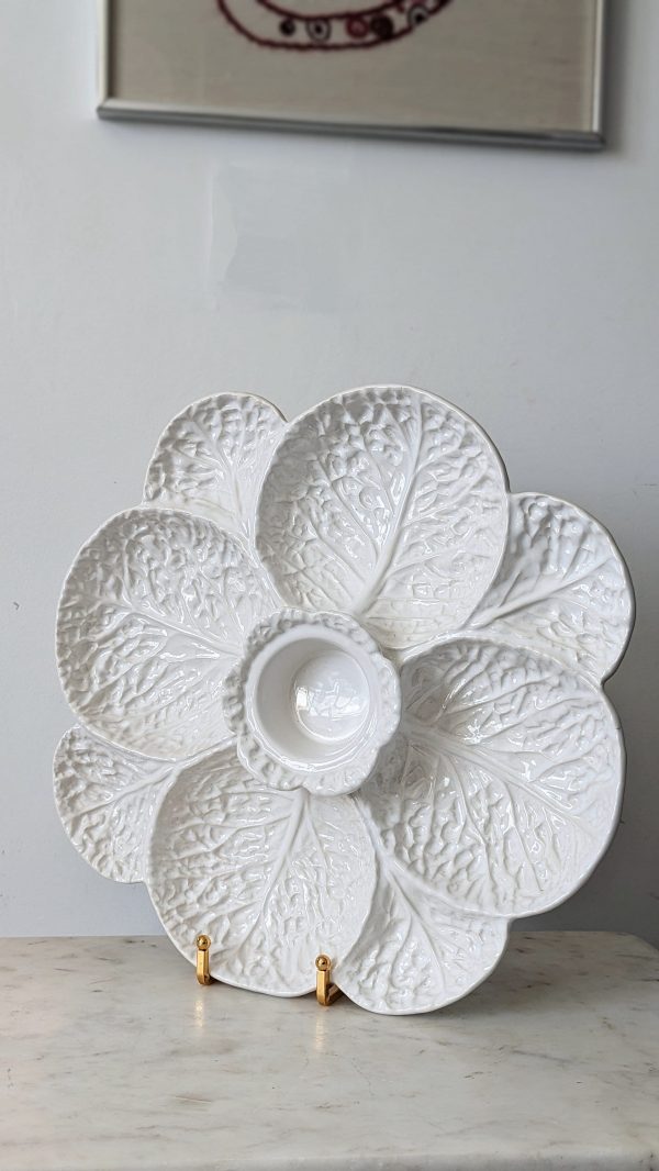 Vintage White Ceramic Cabbage Leaf  8 Sections Serving Platter - Image 5