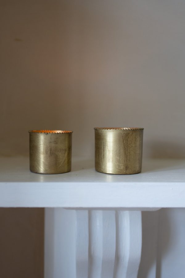 Brass Metal Bead Edge Candle Votives -Set of 2