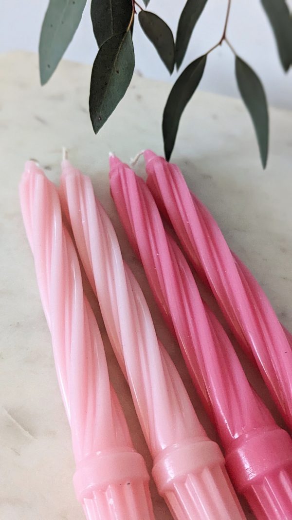 Long Thick Twist Pink Tapered Wax Candles, Set of 4 - Image 2