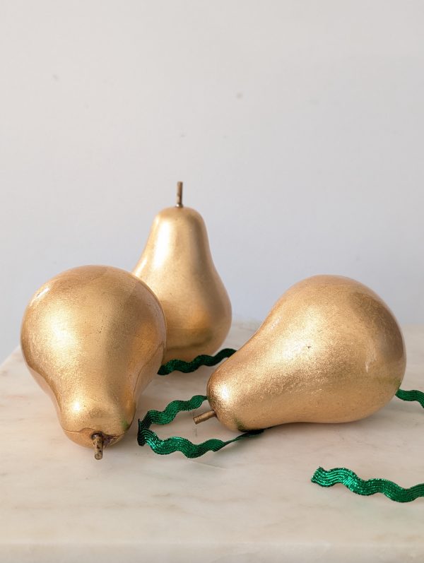 Gold Fruit Pear Christmas Ornaments, Set of 3 - Image 5