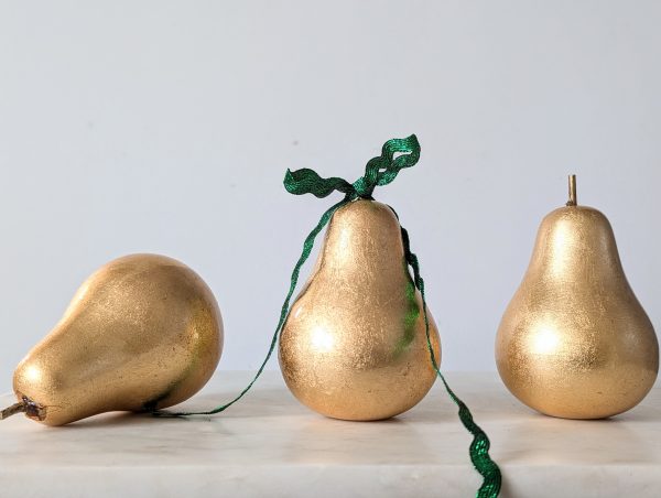 Gold Fruit Pear Christmas Ornaments, Set of 3 - Image 3