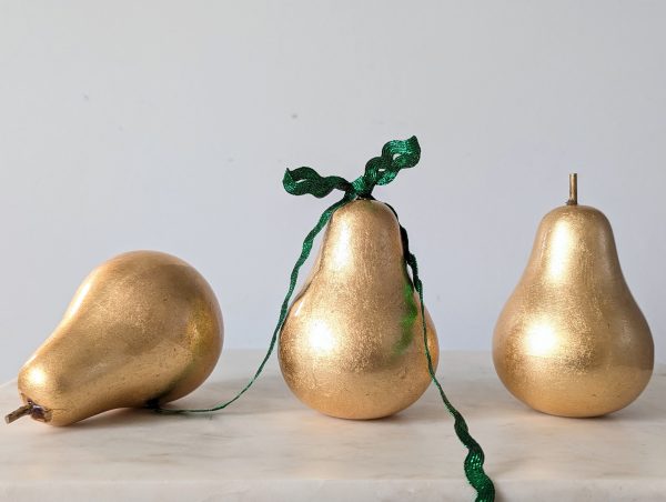 Gold Fruit Pear Christmas Ornaments, Set of 3